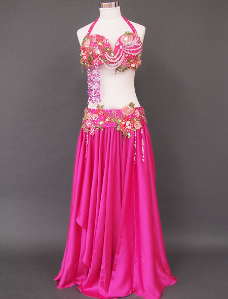 ピンクグリーンベリーダンス衣装　ミラーナ