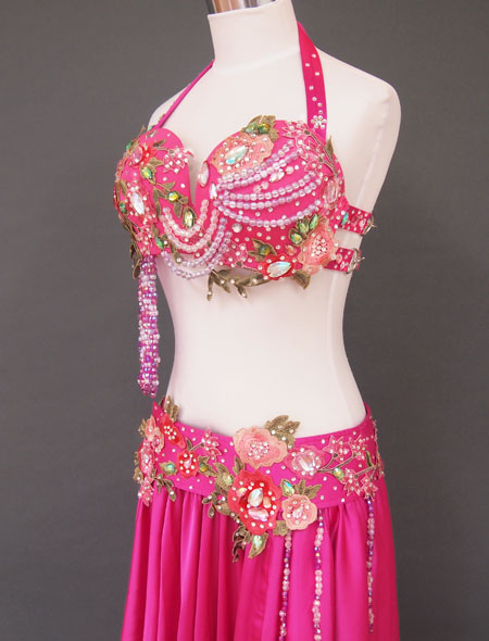 ピンクグリーンベリーダンス衣装4　ミラーナ