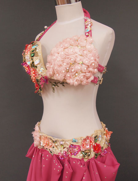 【ハナン】ベリーダンス衣装　華やかな上品さ　ローズピンク ハナン】ベリーダンス衣装 華やかな上品さ ローズピンク ベリー