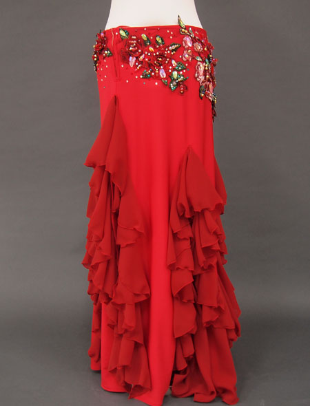 ベリーダンス衣装】大人気！赤×バラのデザイン！輝く装飾が目をひく