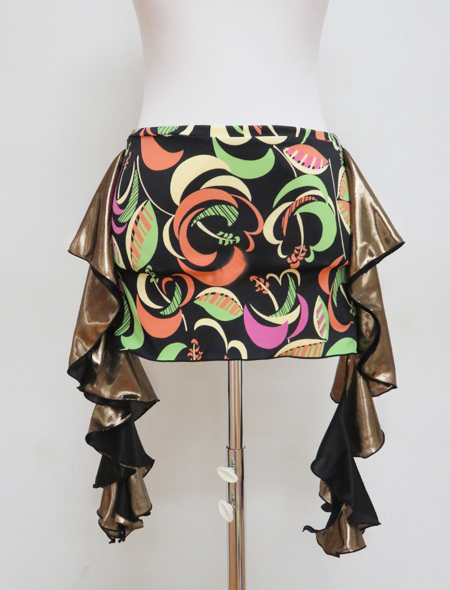 ブラック×ブロンズで大人の魅力！差し色の豊富で注目される1着に！べリーダンスコインなしヒップスカーフ【ベリーダンス衣装／レッスン着】