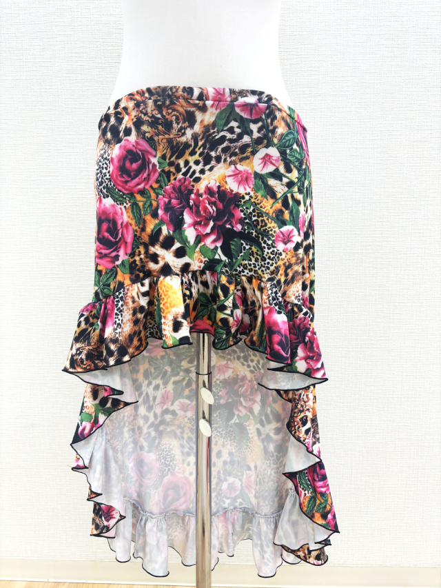 豹柄と薔薇のミックス！フィッシュテールタイプのベリーダンスヒップスカーフ（オーバースカート）【ベリーダンス衣装／レッスン着】