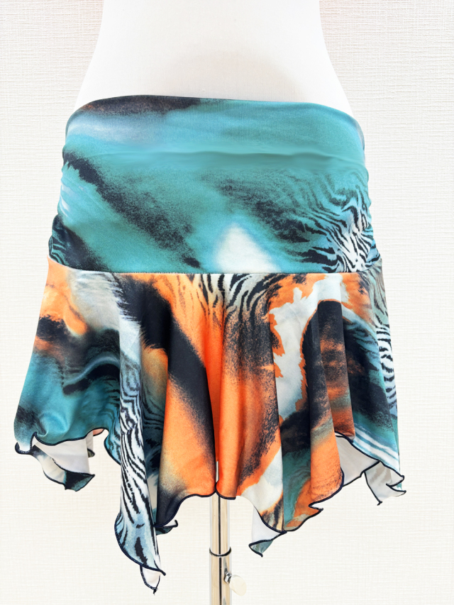 鮮やかなグリーン＆オレンジミックス！コインなしヒップスカーフ／オーバースカート【ベリーダンス衣装／レッスン着】