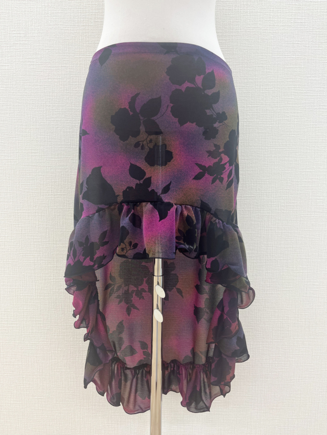 影の花柄がオシャレ！透け感のあるフィッシュテールタイプのベリーダンスヒップスカーフ【ベリーダンス衣装／レッスン着】