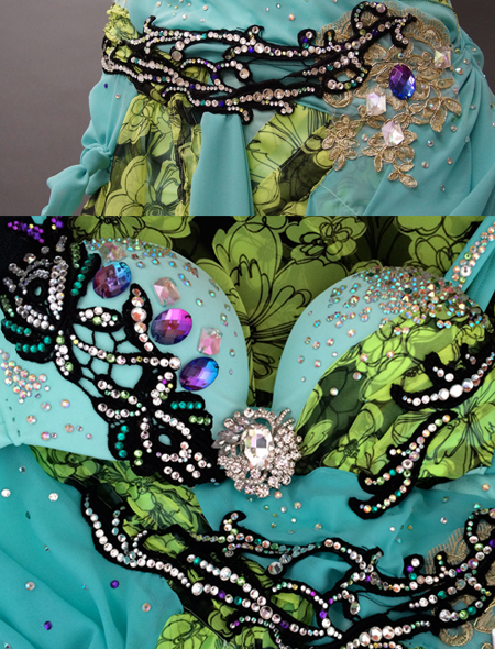 花柄とエメラルドグリーンのベリーダンス衣装2　ミラーナ