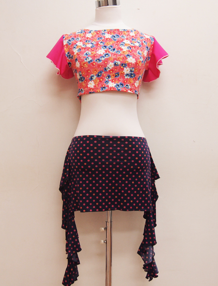 ピンク小花柄トップス ミラーナベリーダンス衣装