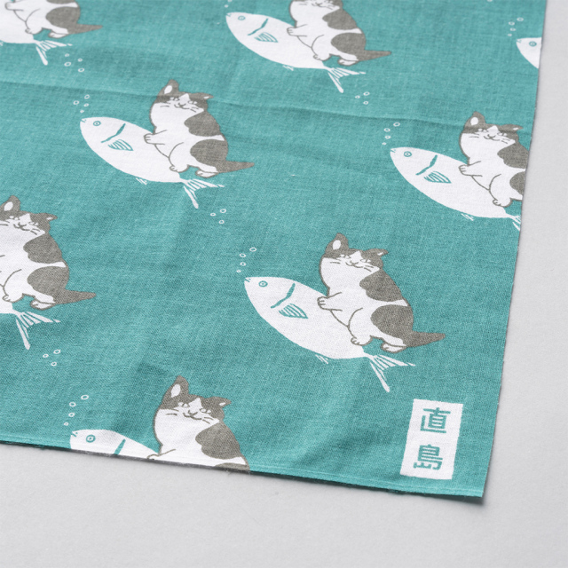 海の手ぬぐい ねこはまち_Ocean Hand Towel: Cat and Hamachi ベネッセ