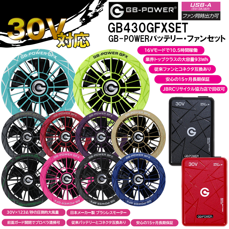 長信ジャパン GB-POWER GB430GFXSET GB-POWERバッテリー・ファンセット 30V 空調ウエア 熱中症対策 夏用