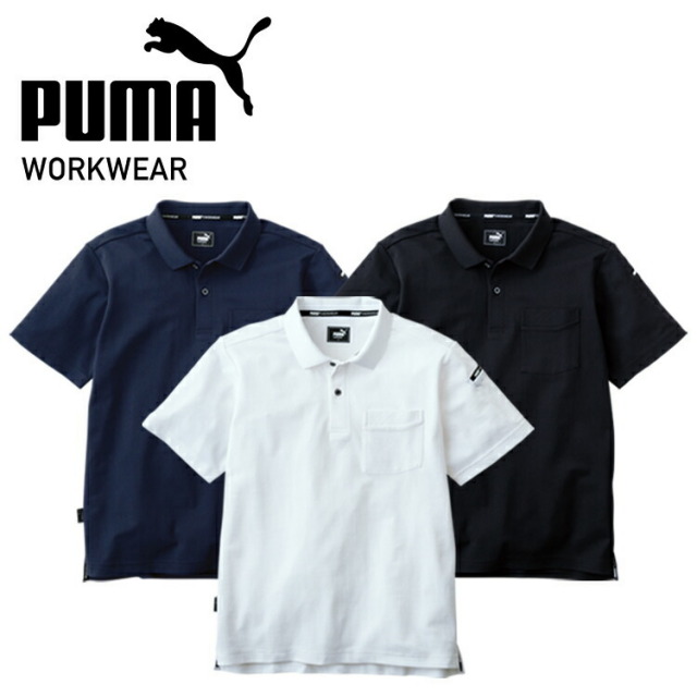 作業ウェアPUMA半袖ポロシャツ PW-4014N S-4L 作業服 作業着 カジュアル アウトドア スポーツポロシャツ ストレッチカノコ素材 おしゃれ プーマ ワークウェア