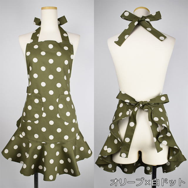 大きい水玉エプロン かわいい 人気のドット フリルエプロン