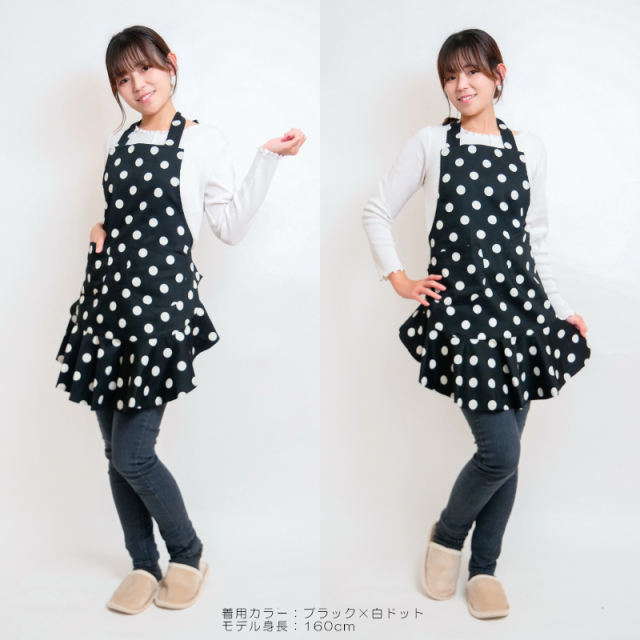 大きい水玉エプロン かわいい 人気のドット フリルエプロン