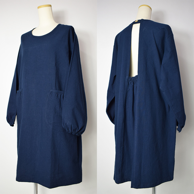 かぶり割烹着　カーキ　シワ加工　日本製 かぶり割烹着 日本製｜エプロン通販 ベリーベリー