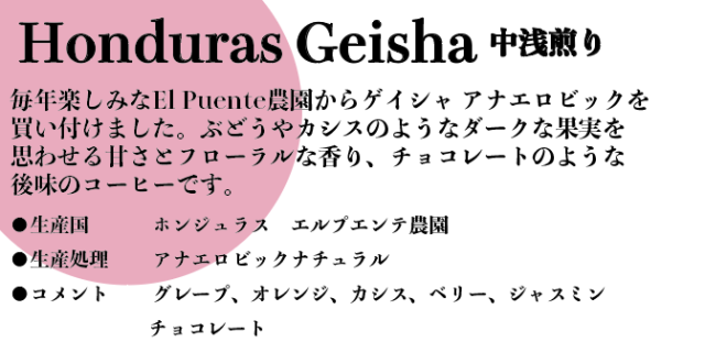 【深谷コーヒーと日常 後夜祭】Honduras Geisha Anaerobic Natural 60g