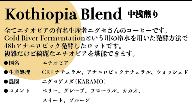 【高知コーヒーフェス 後夜祭】Kothiopia (Ethiopia Niguse 100% ) 105g