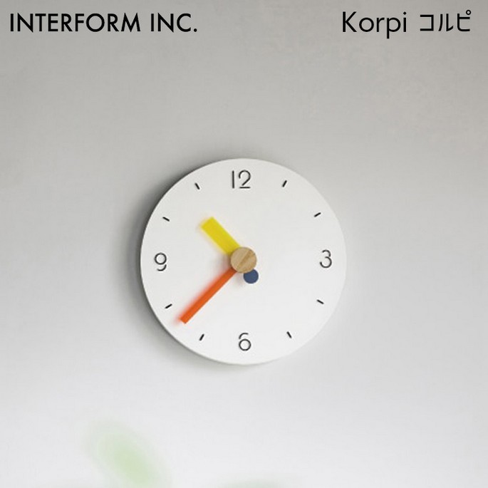 時計 Korpi コルピ インターフォルム CL-4563 壁掛け時計 ウォールクロック 壁掛け  ポップ 静か 可愛い 北欧 おしゃれ スイープムーブメント
