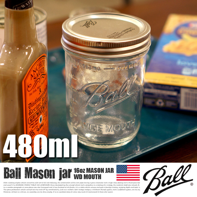 BALL 16oz MASON JAR WD MOUTH BL-66000 BALL社