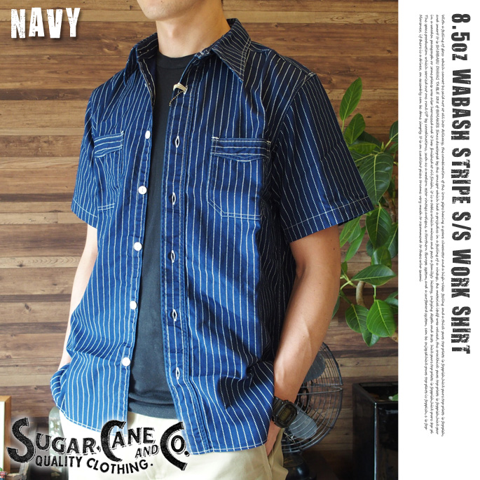 「FICTION ROMANCE」8.5oz WABASH STRIPE S/S WORK SHIRT