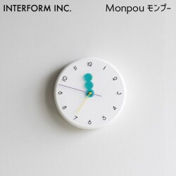 時計 Monpou モンプー インターフォルム CL-4568 壁掛け時計 ウォールクロック  レトロポップ ユニークおしゃれ かわいい ビビットカラー 子供部屋