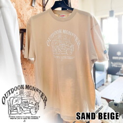 半袖シャツ BICASAオリジナル アウトドアモンスター Tシャツ サンドベージュ（白字モンスター） OUTDOOR MONSTER MOUSOU-ASOBI（BICASA） T-shirt Sand beige