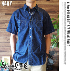 SUGAR CANE　4.5ozポルカドットワークシャツ　4サイズ　送料無料