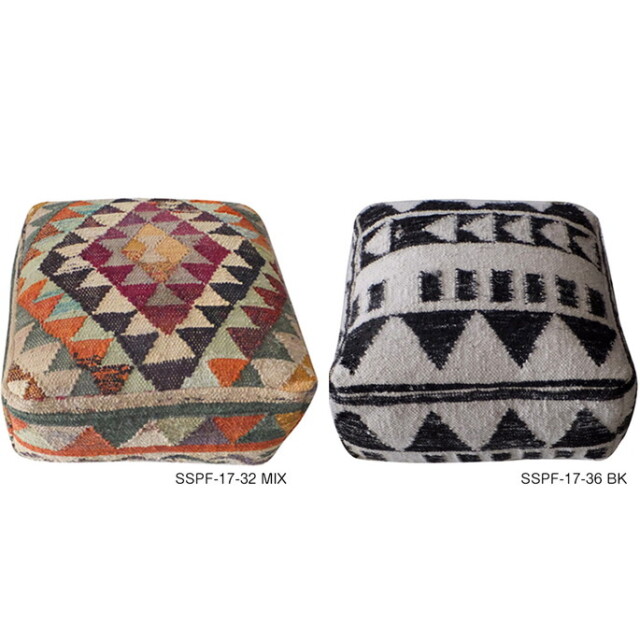 モリヨシ クッション ミックス ネイティブキリム柄 オットマン プフ Cross pouf BK クロス プフ ブラック クッション オットマン