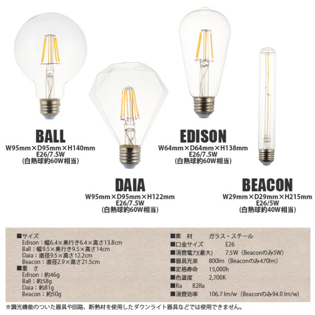 LED電球 スワンバルブ エジソン フィラメント型 E-26 7.5W SWB-E002L