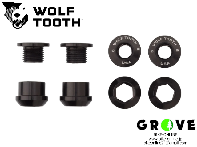 WOLFTOOTH ウルフトゥース [ Set of 4 Chainring Bolts+Nuts for 1X 6mm ] チェーンリングボルト / BLACK【 GROVE鎌倉】