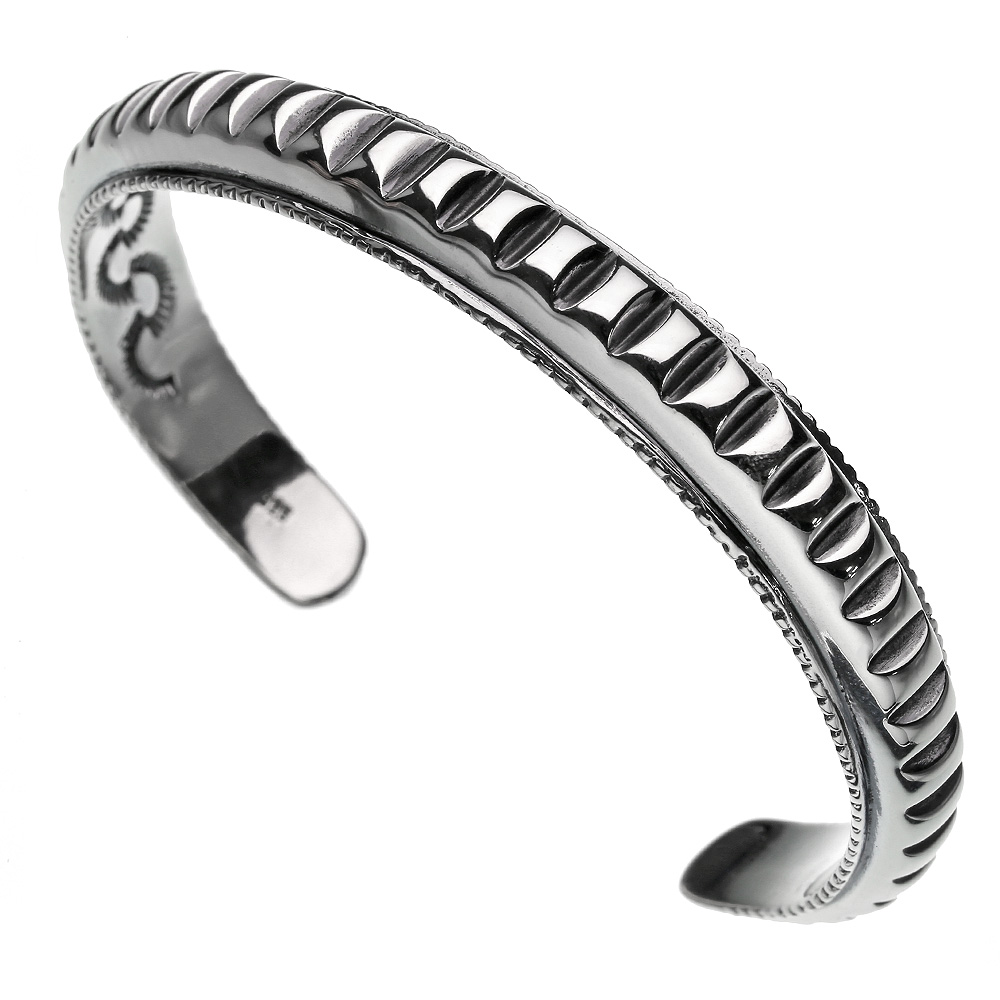 カット ライン ハーフ ラウンド バングル シルバー アクセサリー ネイティブ系 [シルバーブレスレット]