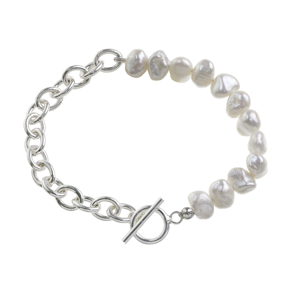 淡水 パール シルバー チェーン ブレスレット シルバー アクセサリー メンズ レディース マンテル バロックパール [シルバーブレスレット]