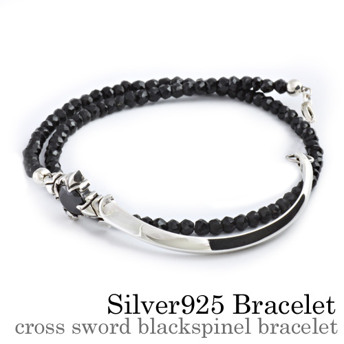クロス ソードブラックスピネル ブレスレット 天然石 シルバー アクセサリー