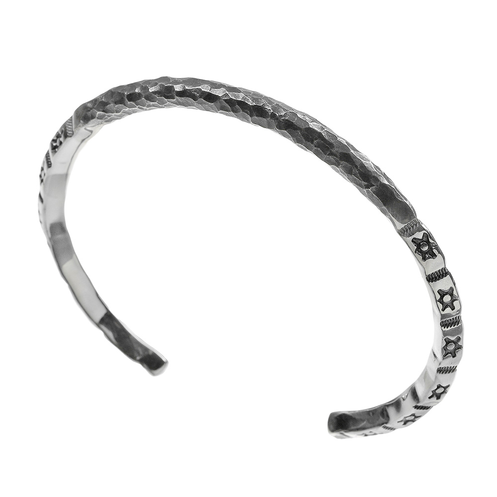 ハンマード＆サンパターン バングル シルバー アクセサリー メンズ 太陽 槌目 [シルバーブレスレット]