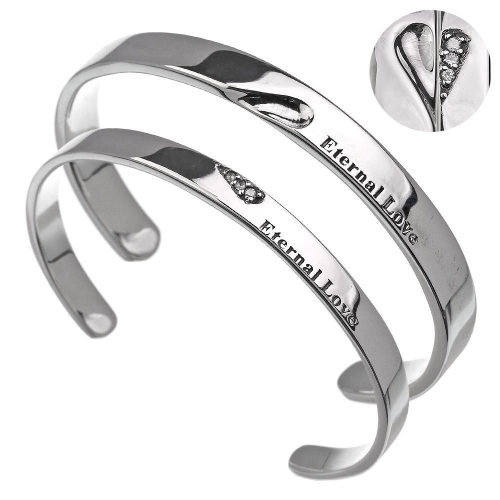 【ペア販売】ハーフ ジルコニア ハート ペアバングル シルバー アクセサリー [シルバーブレスレット] バングル