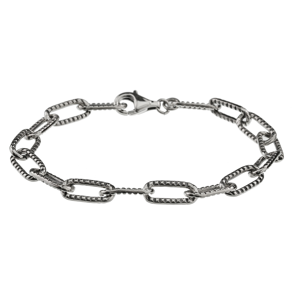 ストライプ 長アズキ チェーン ブレスレット シルバーアクセサリー メンズ ブレス [シルバーブレスレット]