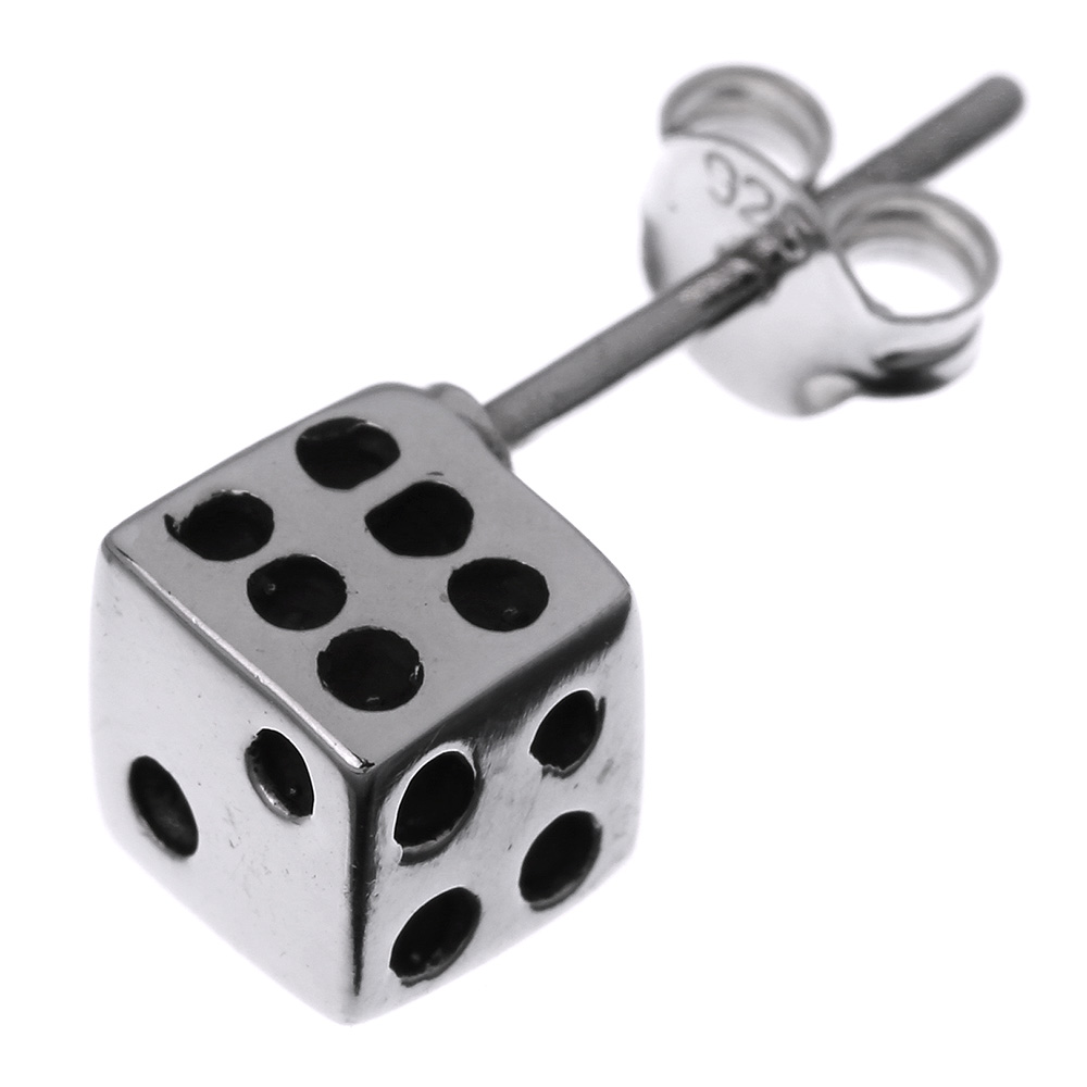ミディアム ダイス スタッド ピアス メンズ シルバー アクセサリー 男性 サイコロ ミニチュア [シルバーピアス] 片耳用(1個売り)