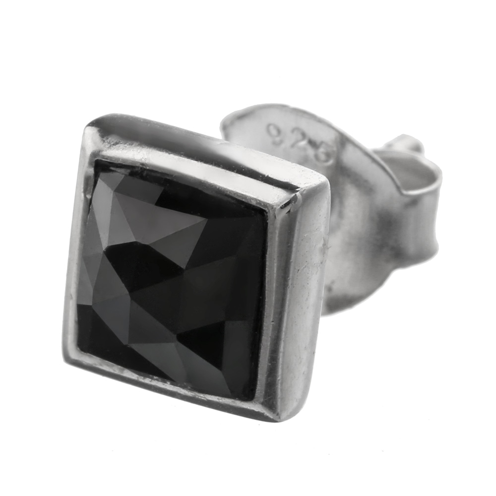 カッティングブラック ジルコニア スタッド ピアス シルバー アクセサリー [シルバーピアス] 片耳用(1個売り)