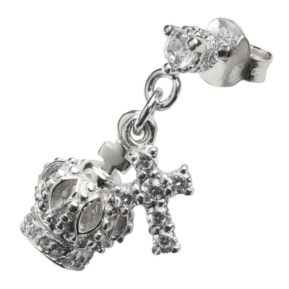 ジルコニア クロス クラウン ピアス シルバー アクセサリー [シルバーピアス] 片耳用(1個売り)