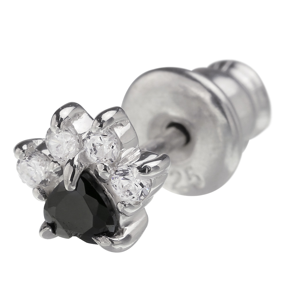 ジルコニア 肉球 スタッドピアス メンズ シルバー アクセサリー 男性 猫 ネコ ねこ [シルバーピアス] 片耳用(1個売り)