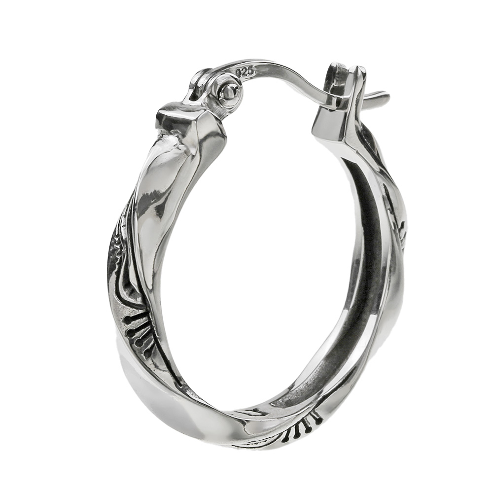 ツイスト ネイティブ パターン フープピアス メンズ レディース シルバー925 アクセサリー ネイティブ系 フープ ピアス 遮蔽式 [シルバーピアス] 片耳用 (1個売り)