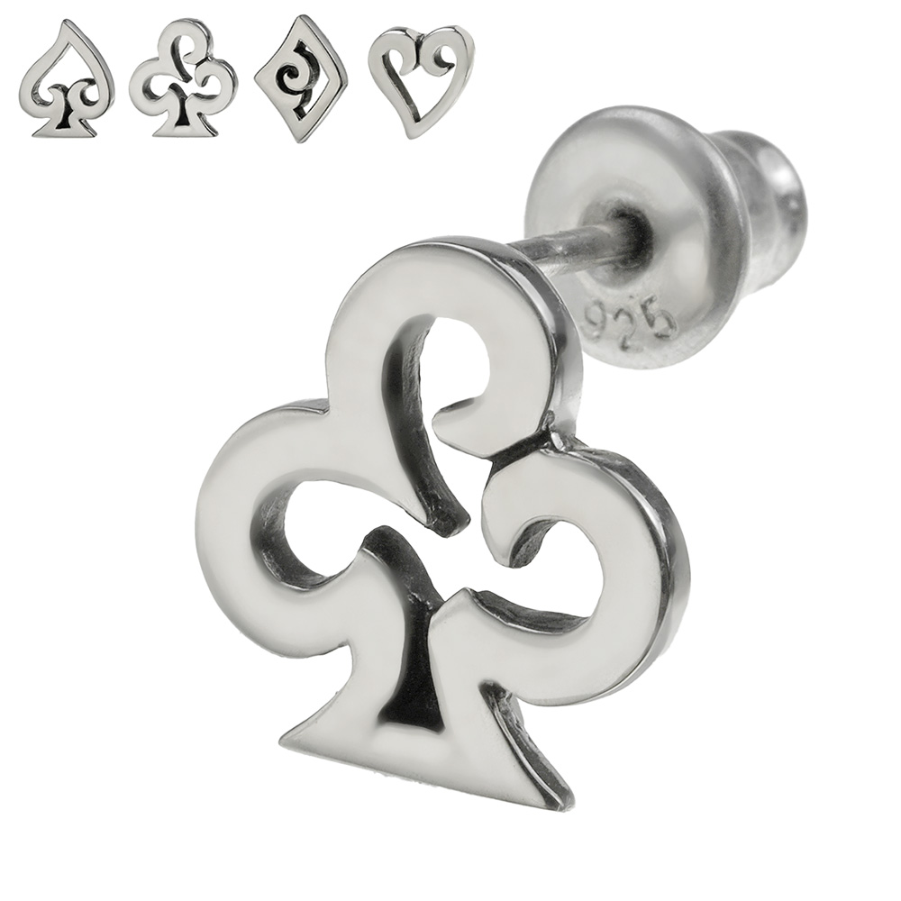 トランプ フレーム ピアス メンズ シルバー925 アクセサリー スタッド シンプル スペード ハート ダイヤ クローバー クラブ [シルバーピアス] 片耳用 (1個売り)