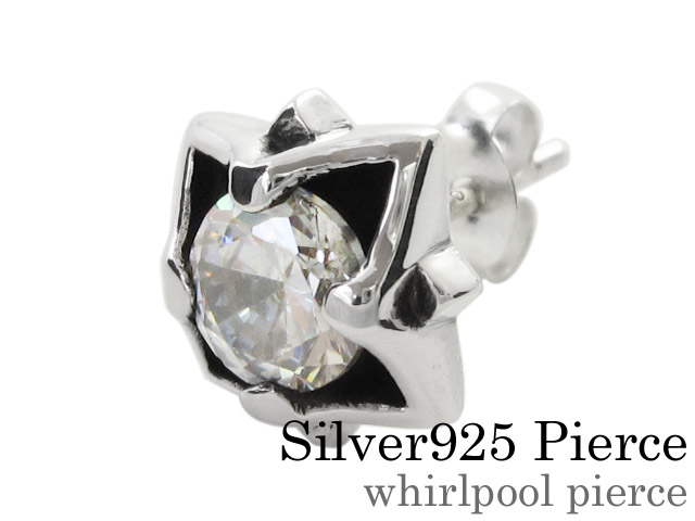 ダブルスクエアー ジルコニア スタッド ピアス シルバー メンズ 男性 [シルバーピアス] 片耳用(1個売り)