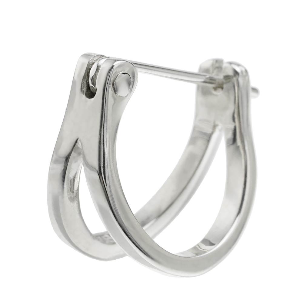 2連 デザイン フープピアス メンズ ピアス シルバー アクセサリー 男性 女性 ユニセックス ダブルリング [シルバーピアス] 片耳用(1個売り)