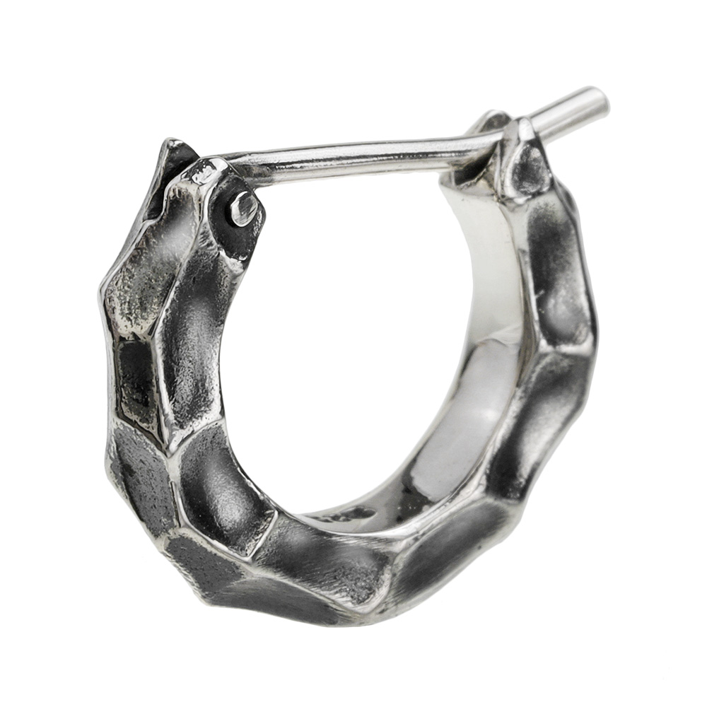 燻し 槌目 デザイン フープピアス メンズ ピアス シルバー アクセサリー 男性 [シルバーピアス] 片耳用(1個売り)
