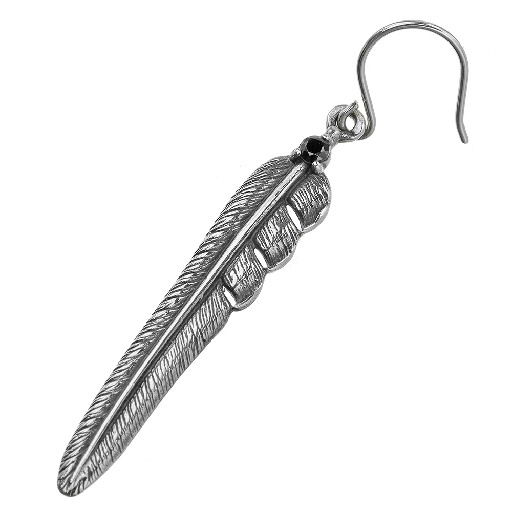 ジルコニア ドロップ フェザー フック ピアス メンズ シルバー925 アクセサリー 羽 羽根 ドロップピアス フックピアス [シルバーピアス] 片耳用 (1個売り)