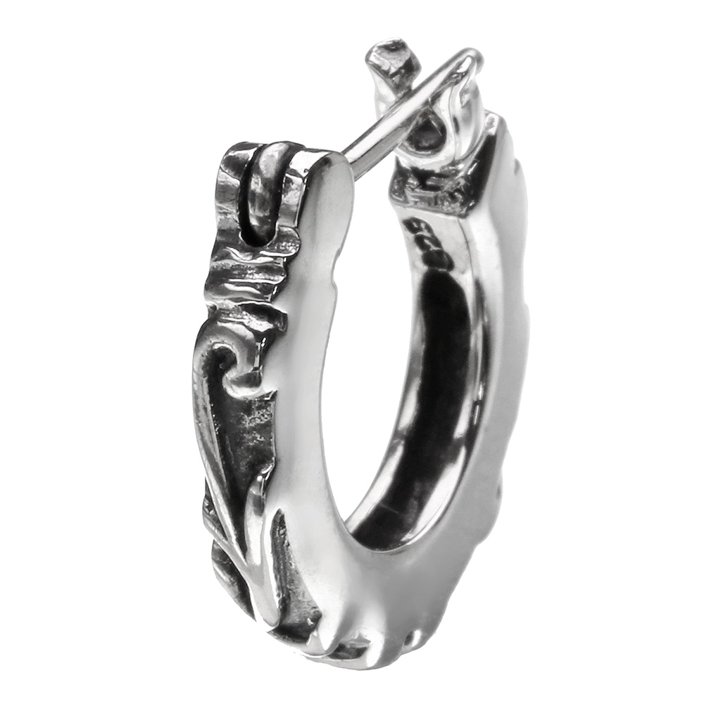 スリム ヴァイン フープピアス 遮断式 メンズ シルバー アクセサリー 男性 唐草 [シルバーピアス] 片耳用(1個売り)