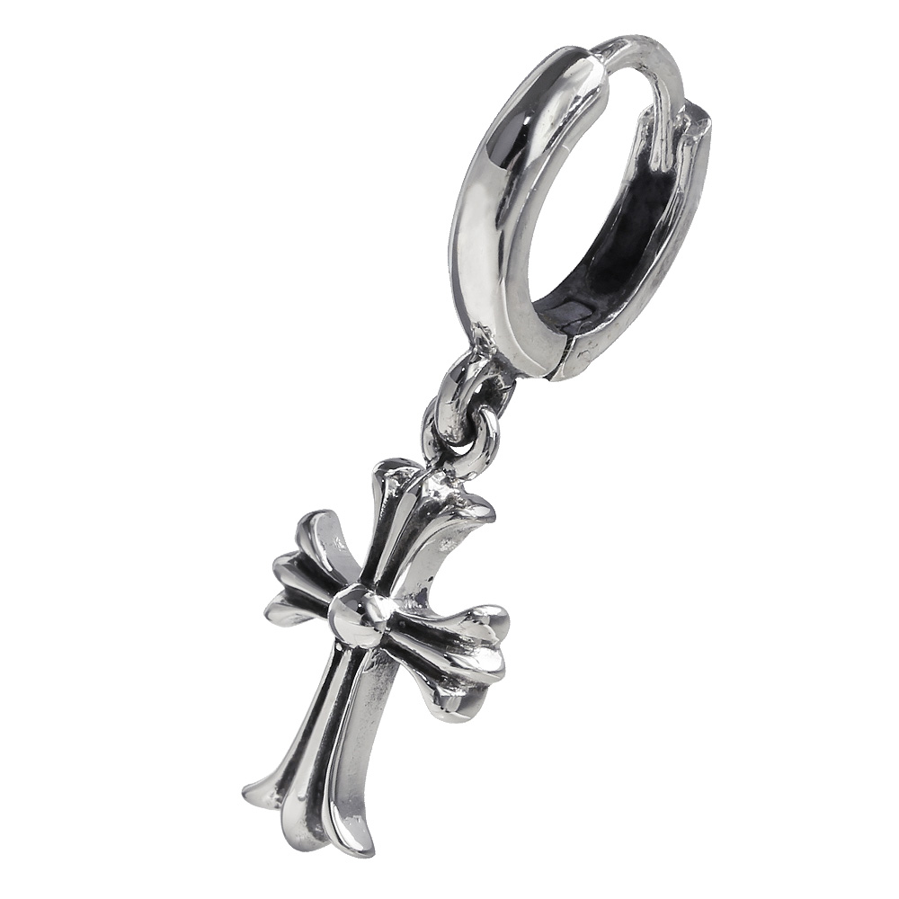 クロス ドロップ フープピアス メンズ シルバー ピアス アクセサリー 十字架 男性 [シルバーピアス] 片耳用(1個売り)
