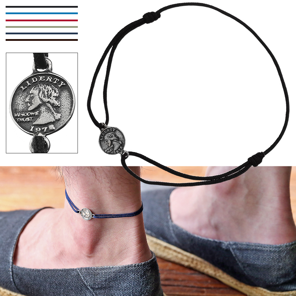 【全6色】 コイン チャーム カラー コード アンクレット シルバー シンプル