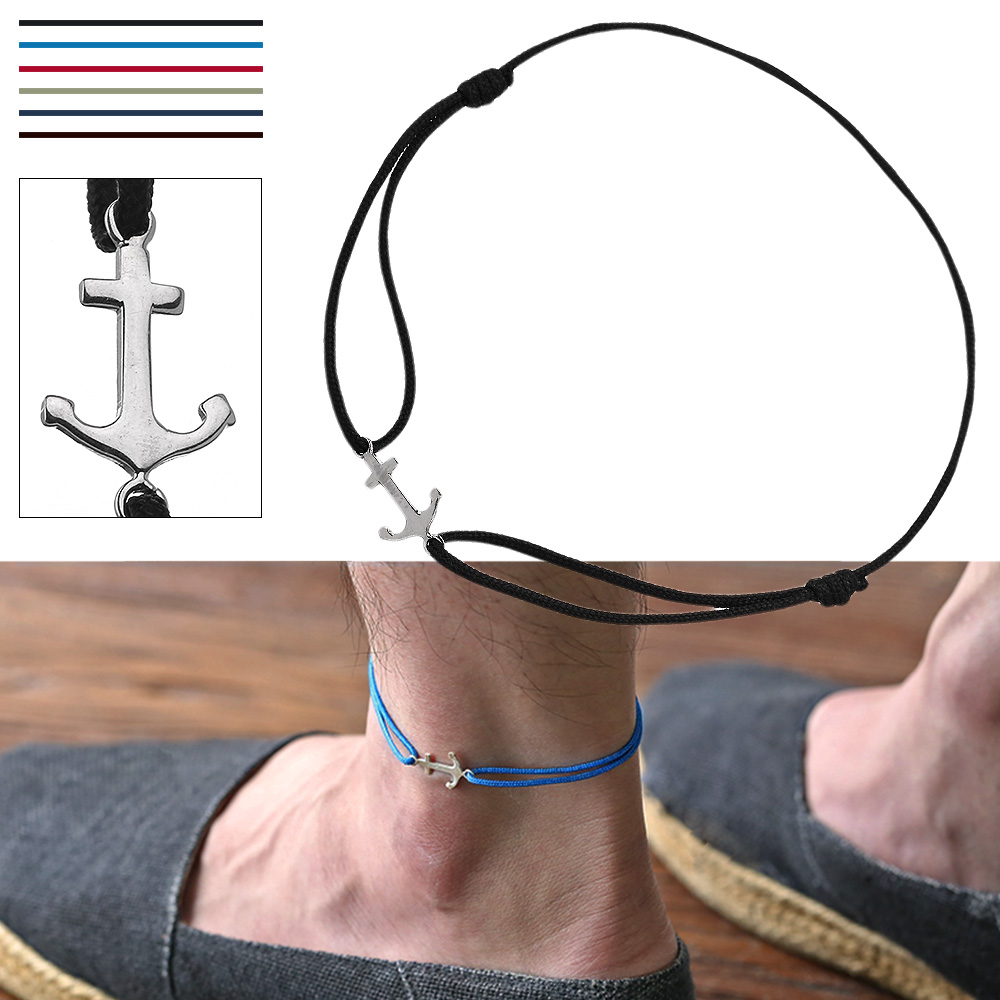 【全6色】 アンカー チャーム カラー コード アンクレット シルバー シンプル 錨 いかり