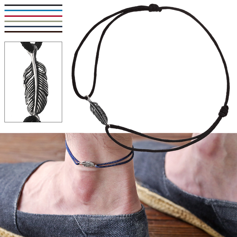 【全6色】 フェザー チャーム カラー コード アンクレット シルバー シンプル 羽 羽根