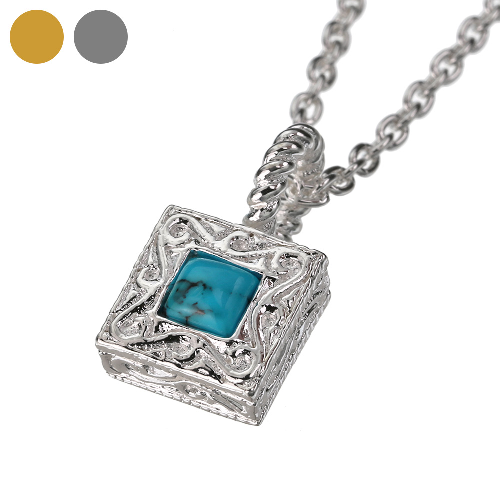 ターコイズ イン ハワイアン スクエア ペンダント (シルバーカラータイプ)  ≪トップのみ≫ メンズ ネックレス シルバー アクセサリー [シルバーペンダント]