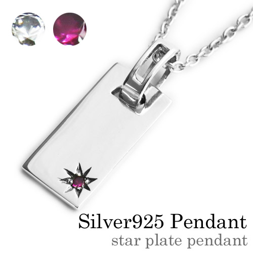 スター プレート ペンダント (レッド ジルコニア) ≪2mmアズキチェーン割引セット≫ アクセサリー [シルバーペンダント]